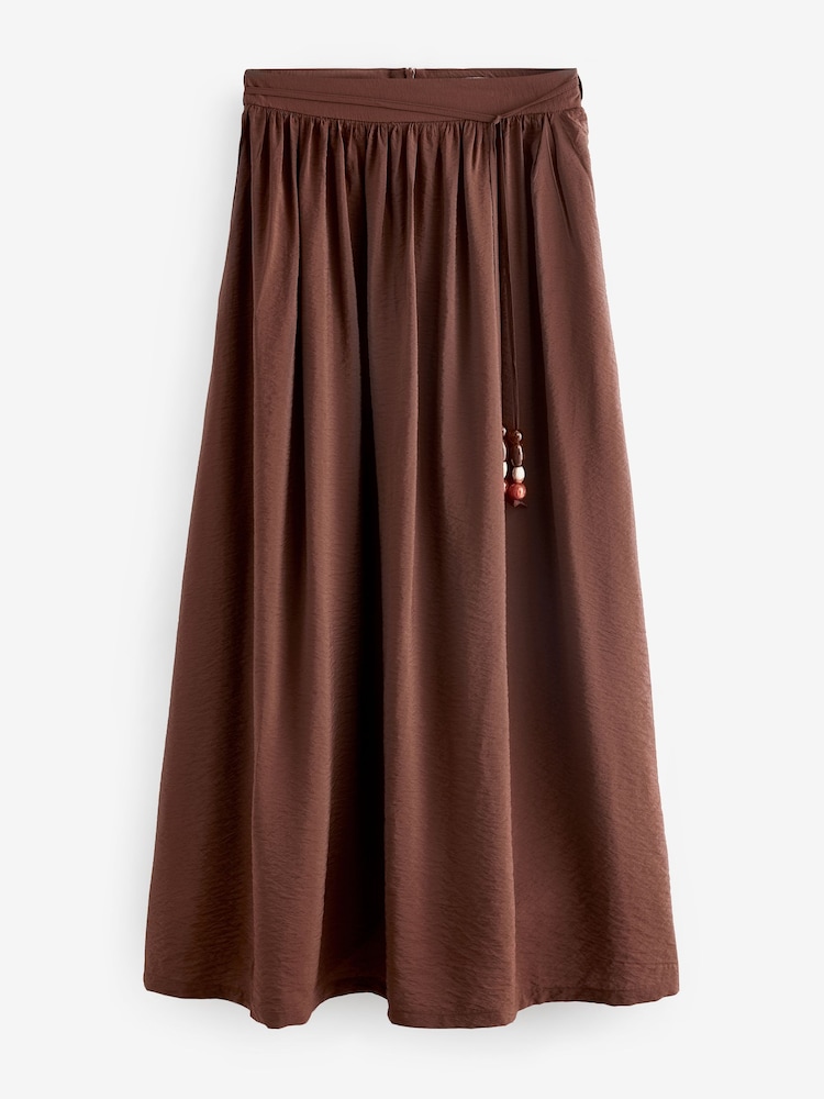 Brown Textured Maxi Skirt With Beaded Belt - Image 1 of 2