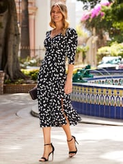 Sosandar Black Fleck Printed Fit And Flare Dress - Image 3 of 5