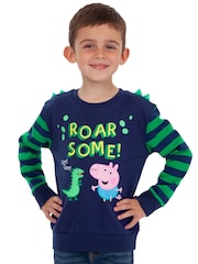 Character Blue George Pig Dinosaur Stripe 100% Cotton Sweatshirt - Image 1 of 5