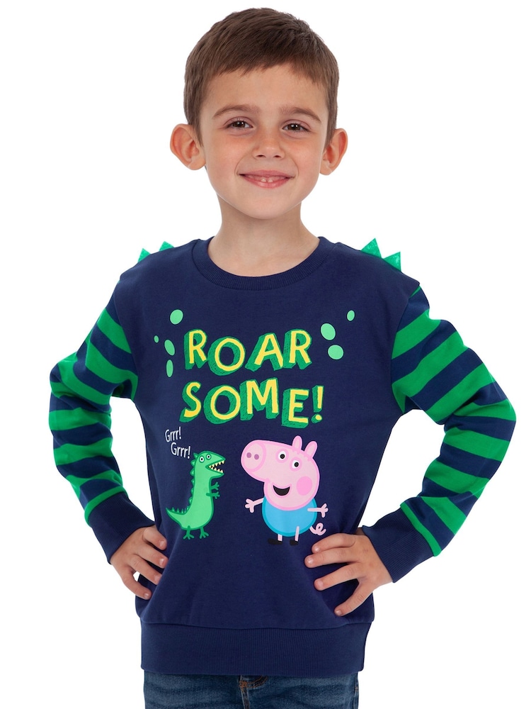 Character Blue George Pig Dinosaur Stripe 100% Cotton Sweatshirt - Image 1 of 5