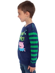 Character Blue George Pig Dinosaur Stripe 100% Cotton Sweatshirt - Image 2 of 5