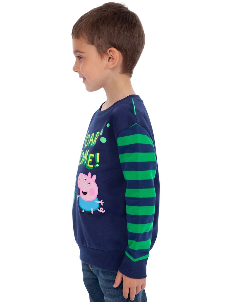 Character Blue George Pig Dinosaur Stripe 100% Cotton Sweatshirt - Image 2 of 5