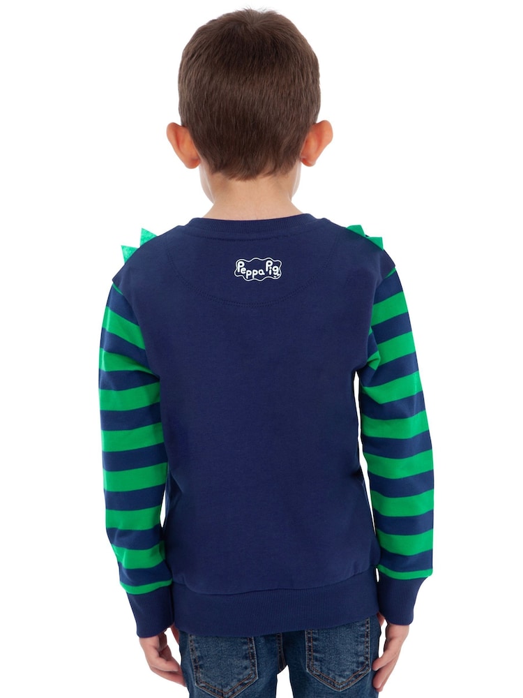Character Blue George Pig Dinosaur Stripe 100% Cotton Sweatshirt - Image 3 of 5