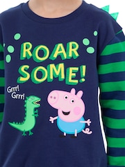 Character Blue George Pig Dinosaur Stripe 100% Cotton Sweatshirt - Image 4 of 5