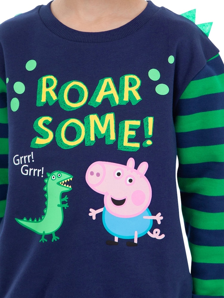 Character Blue George Pig Dinosaur Stripe 100% Cotton Sweatshirt - Image 4 of 5