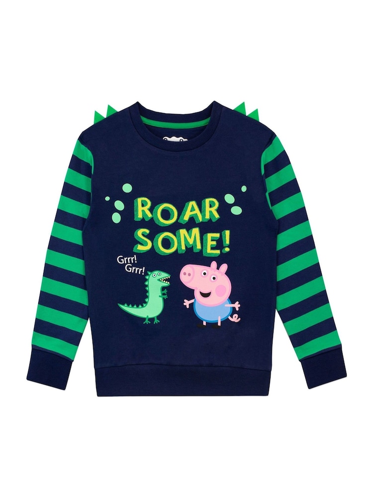 Character Blue George Pig Dinosaur Stripe 100% Cotton Sweatshirt - Image 5 of 5