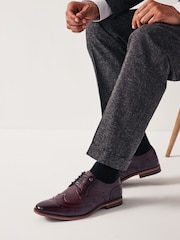 Burgundy Red Texture Detail Double Wing Brogue Shoes - Image 1 of 7