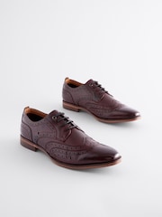 Burgundy Red Texture Detail Double Wing Brogue Shoes - Image 2 of 7