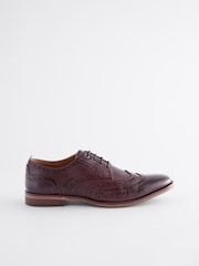 Burgundy Red Texture Detail Double Wing Brogue Shoes - Image 3 of 7