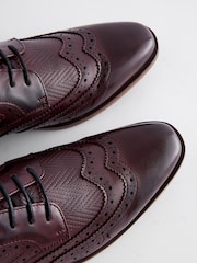 Burgundy Red Texture Detail Double Wing Brogue Shoes - Image 4 of 7