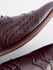 Burgundy Red Texture Detail Double Wing Brogue Shoes - Image 5 of 7