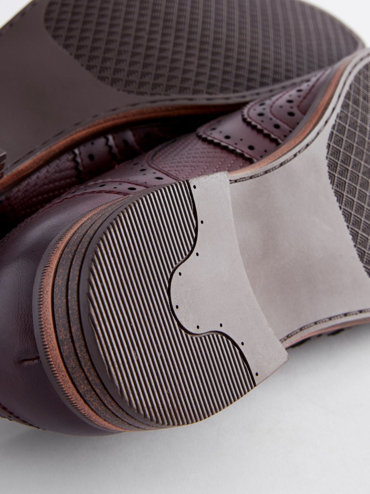 Burgundy Red Texture Detail Double Wing Brogue Shoes - Image 7 of 7