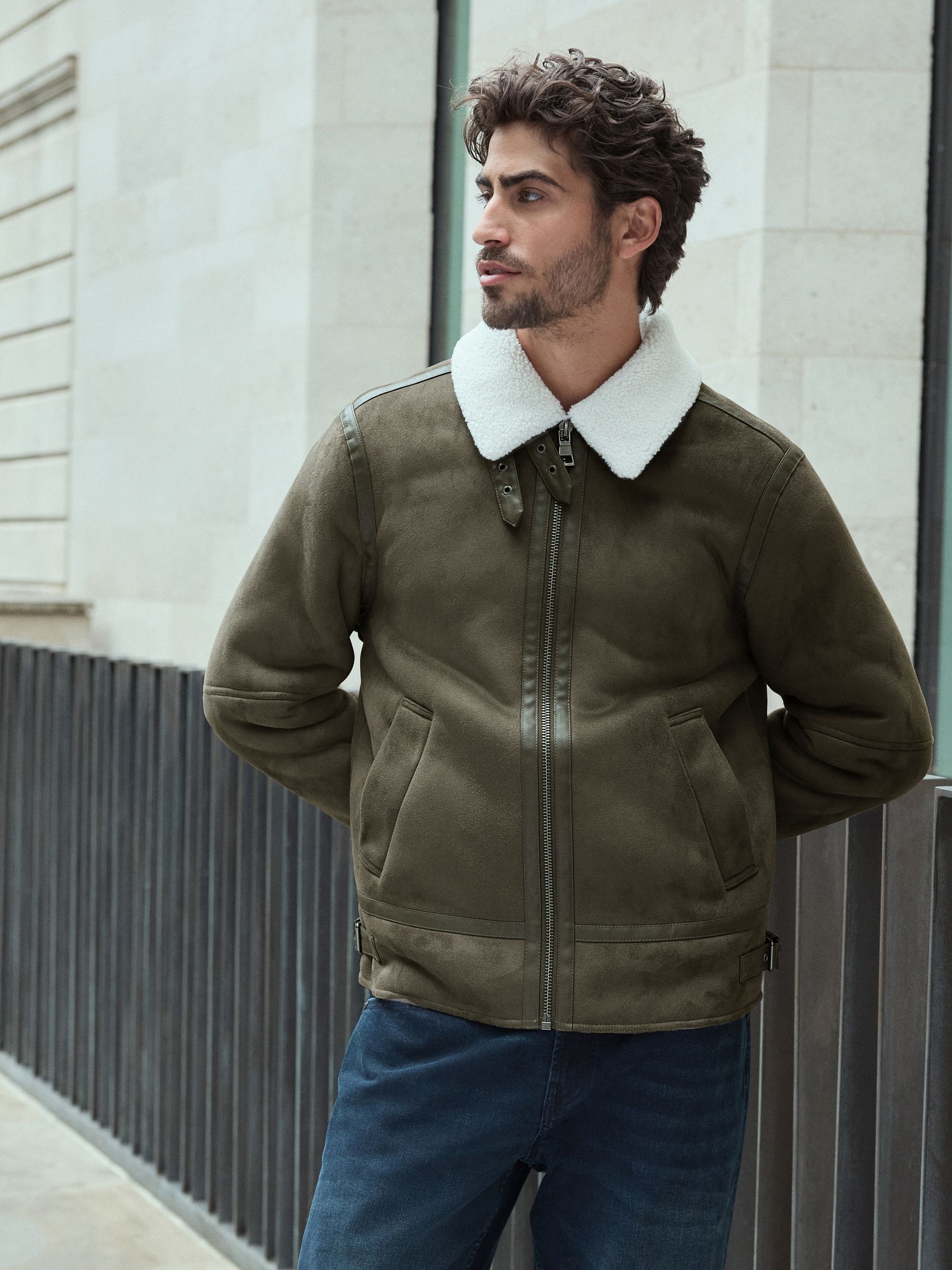 Buy Dark Stone Faux Shearling Jacket from the Next UK online shop