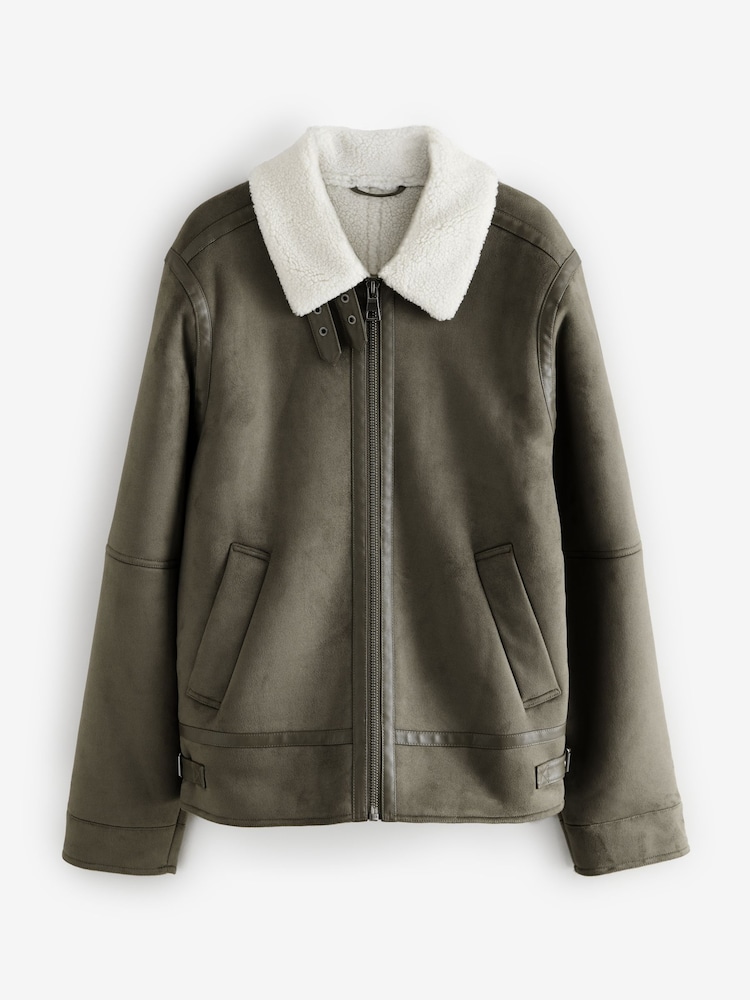 Buy Dark Stone Faux Shearling Jacket from Next Australia