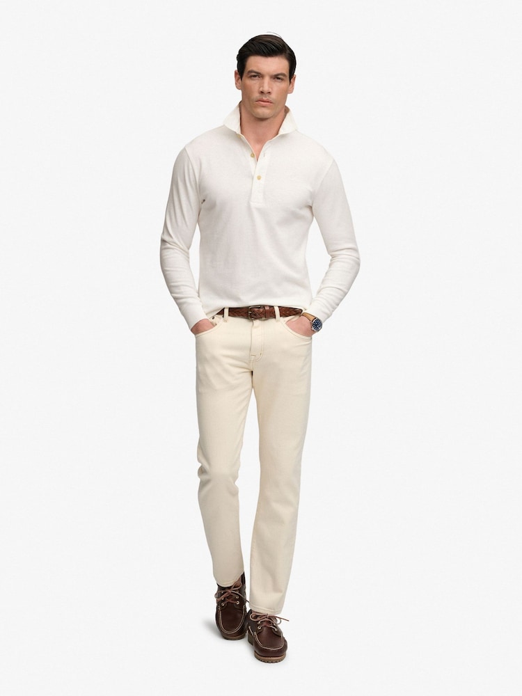 Superdry White Classic Preppy Long Sleeved Polo Shirt - Image 1 of 4