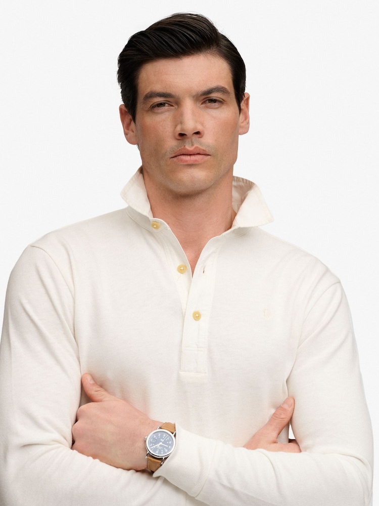 Superdry White Classic Preppy Long Sleeved Polo Shirt - Image 2 of 4