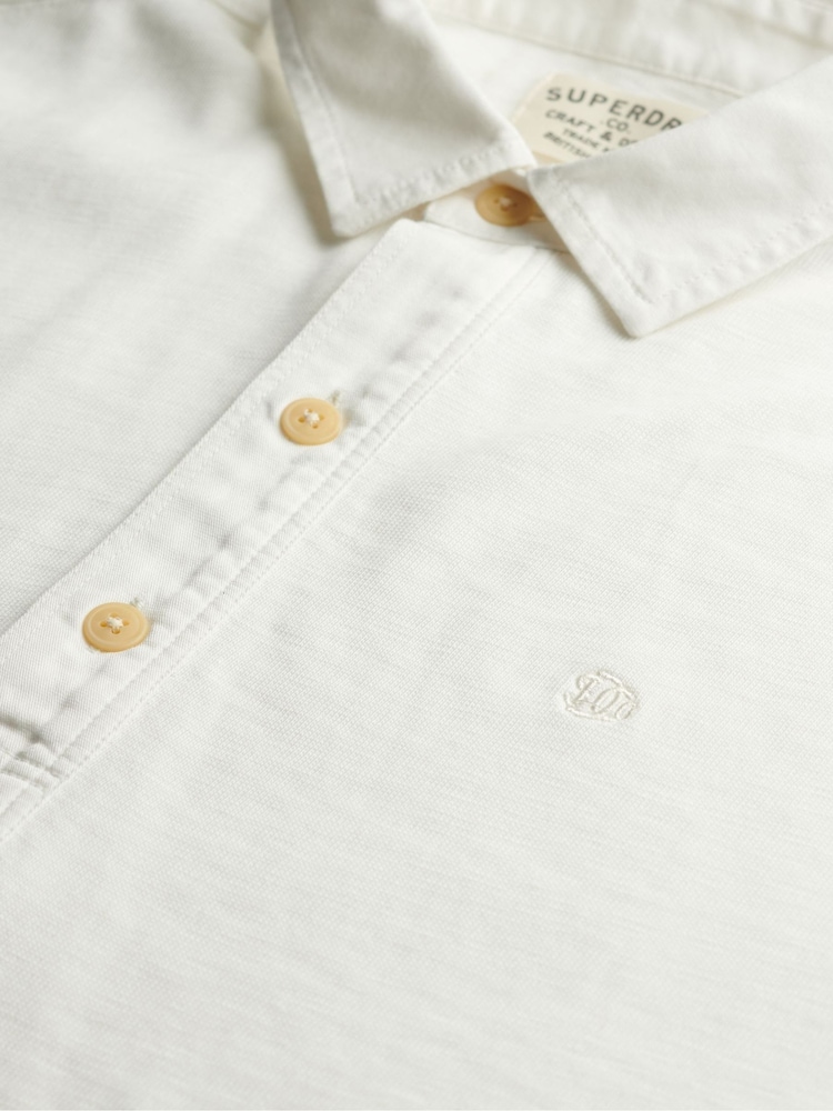 Superdry White Classic Preppy Long Sleeved Polo Shirt - Image 4 of 4