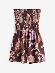 Berry Red Floral Bandeau Shirred 100% Cotton Playsuit - Image 4 of 5