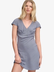 Superdry Blue Printed Sweetheart Short Sleeve Mini Dress - Image 1 of 6