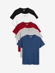 Burgundy Red/Black/White/Blue/Grey Marl Slim Fit T-Shirts 5 Pack - Image 1 of 6