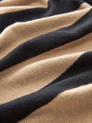 Neutral/Black Stripe Cosy Lightweight Soft Touch Longline V-Neck Jumper Top - Image 6 of 6