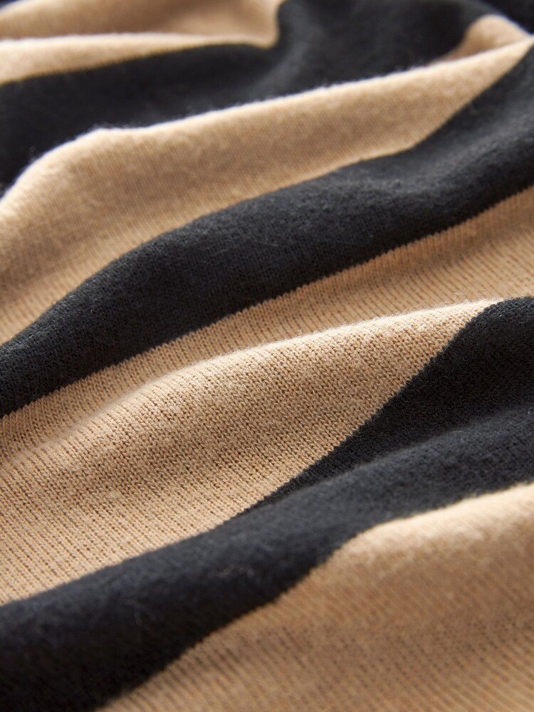 Neutral/Black Stripe Cosy Lightweight Soft Touch Longline V-Neck Jumper Top - Image 6 of 6 Neutral/Black Stripe Cosy Lightweight Soft Touch Longline V-Neck Jumper Top - Image 6 of 6