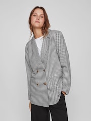 VILA Black & White Dogtooth Double Breasted Relaxed Fit Blazer - Image 1 of 6