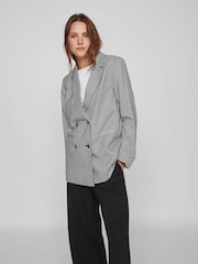 VILA Black & White Dogtooth Double Breasted Relaxed Fit Blazer - Image 2 of 6