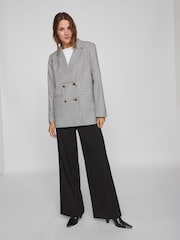 VILA Black & White Dogtooth Double Breasted Relaxed Fit Blazer - Image 3 of 6
