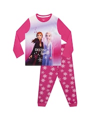Character Pink Pink Disney Frozen Snowflake Long Sleeved Girls Pyjama Set - Image 1 of 5