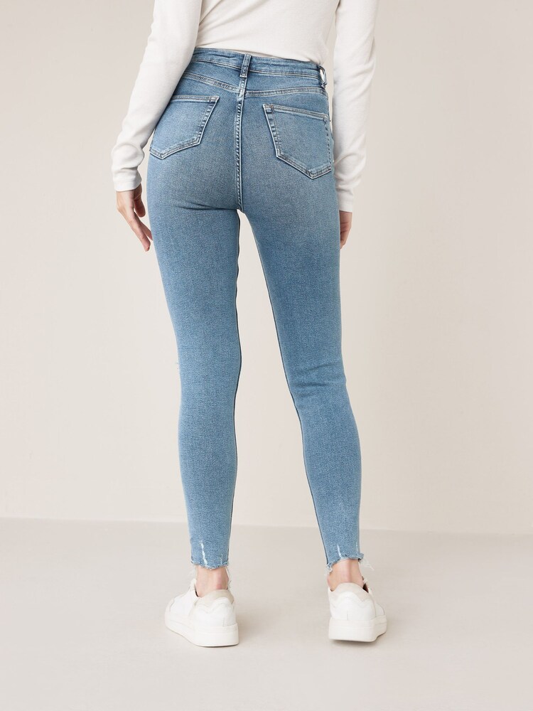 Mid Blue Busted Knee Authentic Stretch High Rise Skinny Jeans - Image 2 of 4