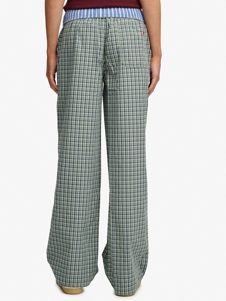 Superdry Green Mini Check Cotton Trousers - Image 2 of 7
