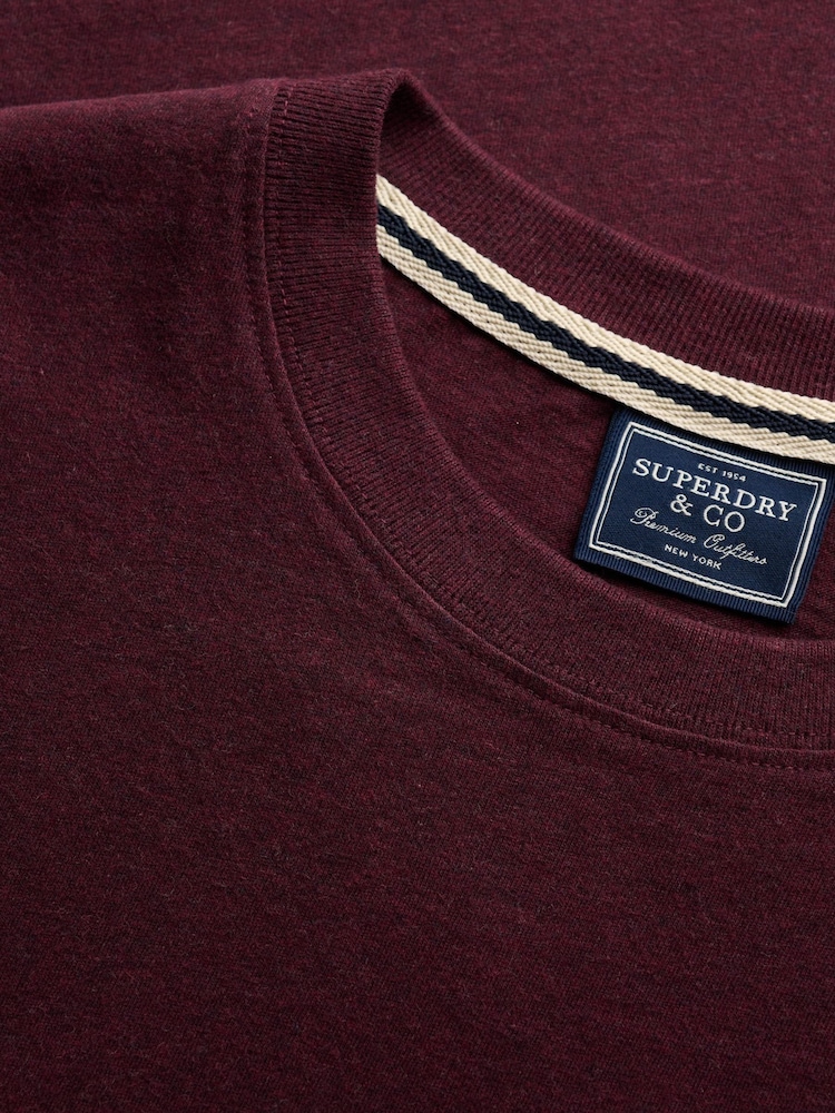 Superdry Burgundy Red Essential Stacked Logo Embroidered T-Shirt - Image 5 of 5 Superdry Burgundy Red Essential Stacked Logo Embroidered T-Shirt - Image 5 of 5