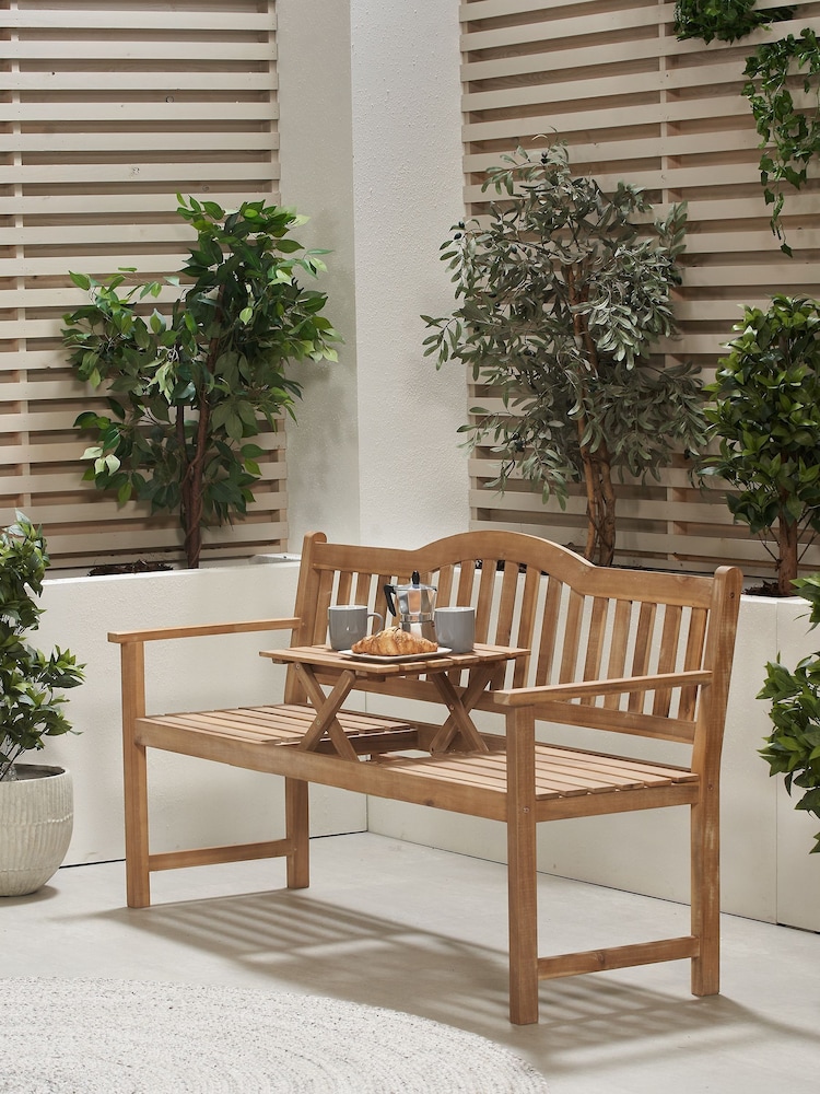 Pacific Brown Richmond Light Teak Acacia Wood Bench With Pop Up Table - Image 1 of 2