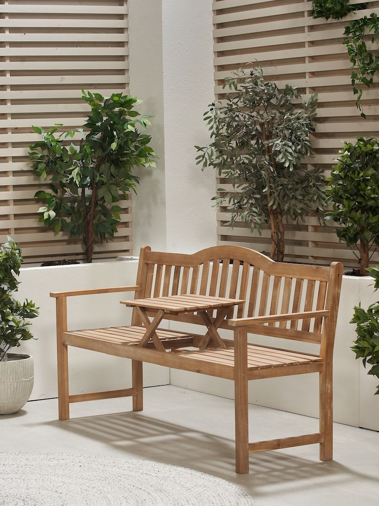 Pacific Brown Richmond Light Teak Acacia Wood Bench With Pop Up Table - Image 2 of 2