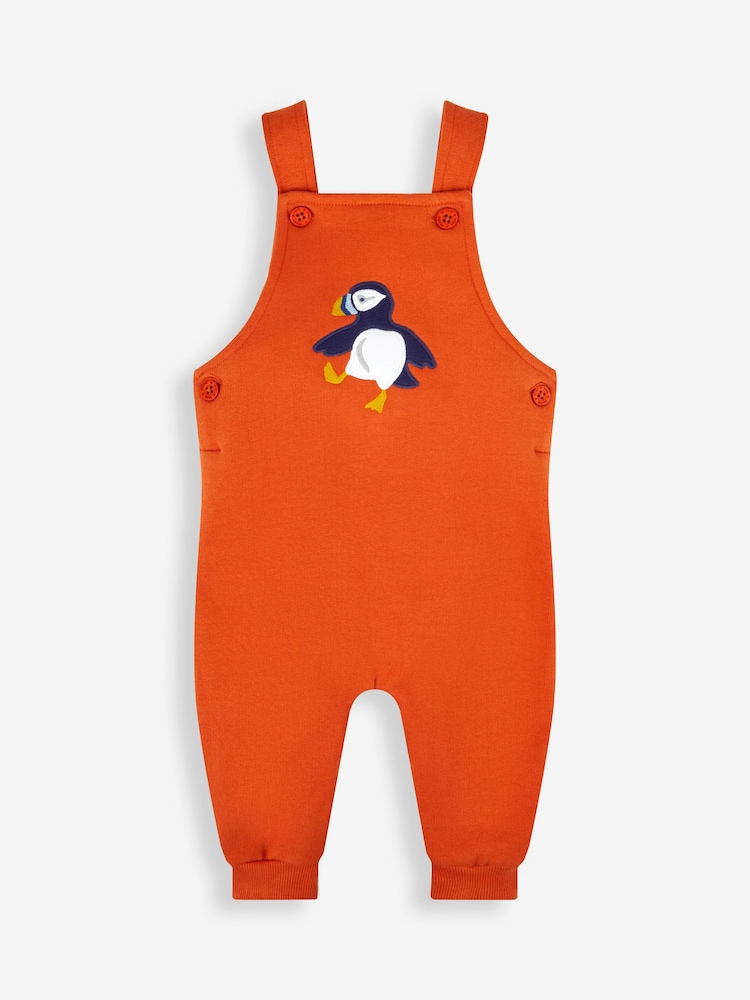 JoJo Maman Bébé Orange Puffin Boys' Sausage Dog Appliqué Pocket Dungarees & Top Set - Image 2 of 5