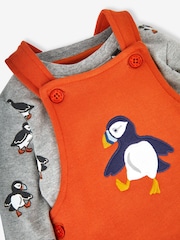 JoJo Maman Bébé Orange Puffin Boys' Sausage Dog Appliqué Pocket Dungarees & Top Set - Image 5 of 5