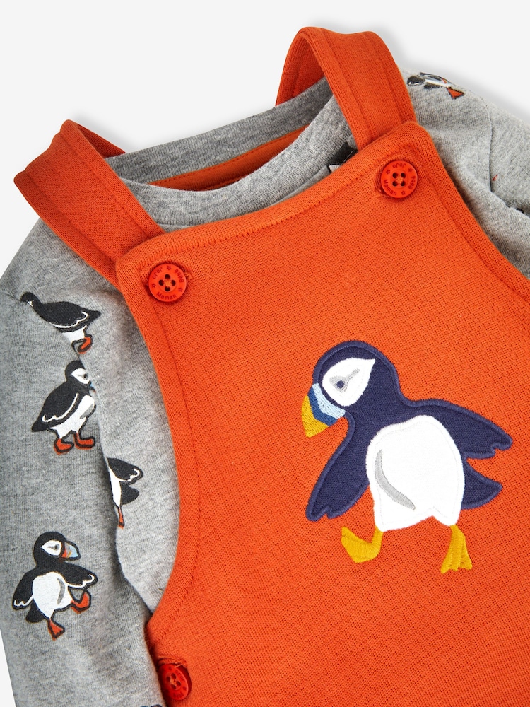 JoJo Maman Bébé Orange Puffin Boys' Sausage Dog Appliqué Pocket Dungarees & Top Set - Image 5 of 5