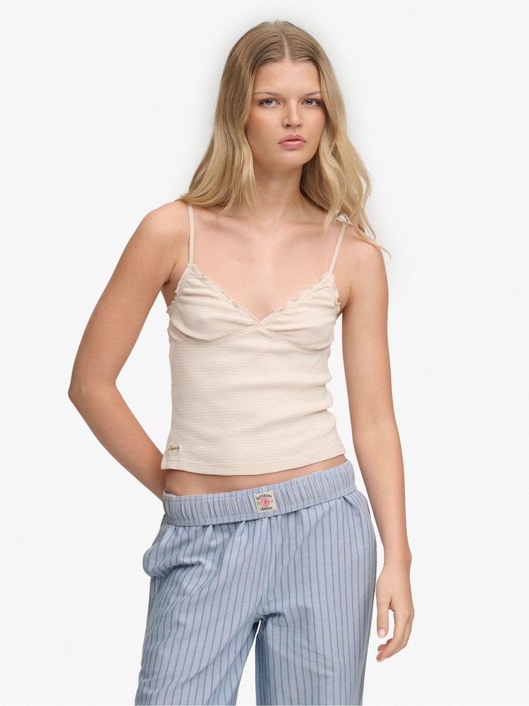 Superdry Pink Athletic Essentials V-Neck Waffle Cami Top - Image 1 of 5