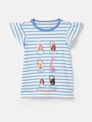 Joules Girls' Flutter Astra Blue Short Sleeve Artwork T-Shirt - Image 1 of 7