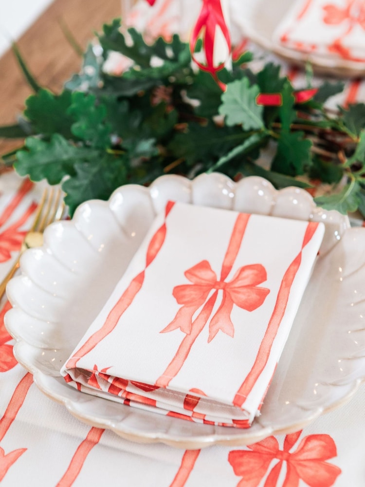 Avalon Home Set of 3 Red Ribbons Napkins - Image 1 of 6
