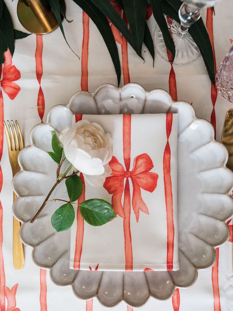 Avalon Home Set of 3 Red Ribbons Napkins - Image 2 of 6