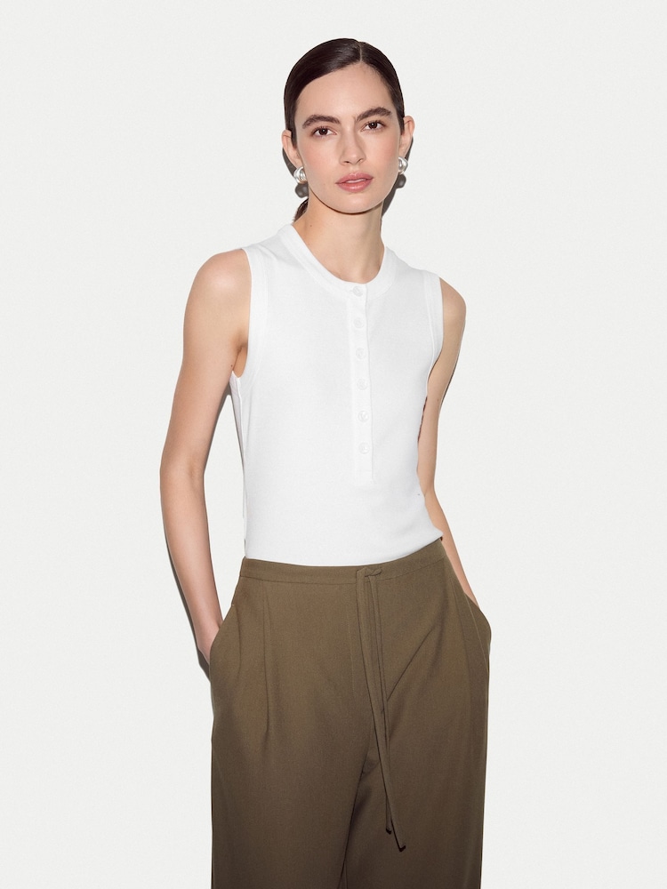 Jigsaw White Ribbed Henley Vest - Image 1 of 5 Jigsaw White Ribbed Henley Vest - Image 1 of 5