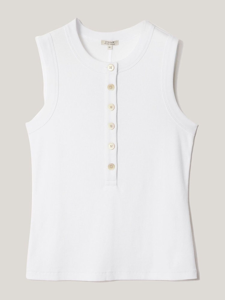 Jigsaw White Ribbed Henley Vest - Image 5 of 5 Jigsaw White Ribbed Henley Vest - Image 5 of 5
