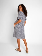 JoJo Maman Bébé Navy Blue Ditsy Ditsy Print V-Neck Maternity Dress - Image 2 of 5