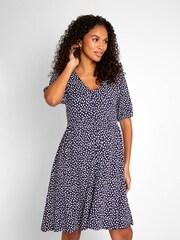 JoJo Maman Bébé Navy Blue Ditsy Ditsy Print V-Neck Maternity Dress - Image 3 of 5