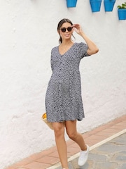 JoJo Maman Bébé Navy Blue Ditsy Ditsy Print V-Neck Maternity Dress - Image 4 of 5
