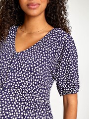 JoJo Maman Bébé Navy Blue Ditsy Ditsy Print V-Neck Maternity Dress - Image 5 of 5
