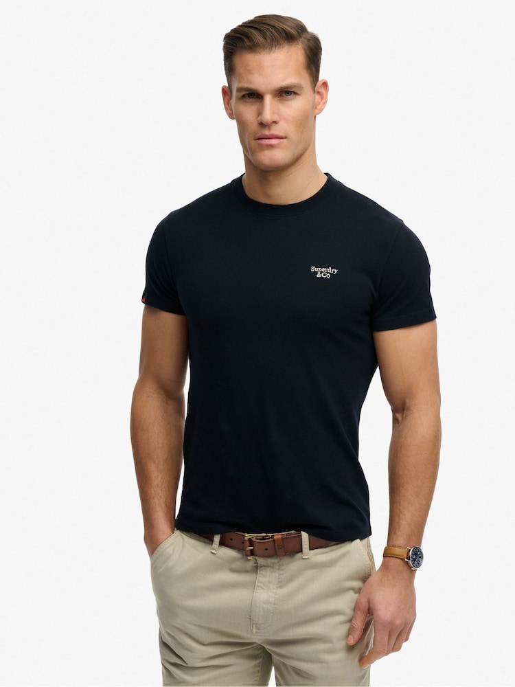 Superdry Blue Essential Serif Logo Embroidered T-Shirt - Image 1 of 6