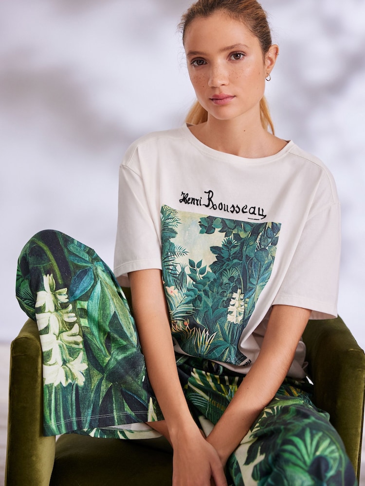 Green Henri Rousseau Cotton Short Sleeve Pyjamas - Image 1 of 5 Green Henri Rousseau Cotton Short Sleeve Pyjamas - Image 1 of 5